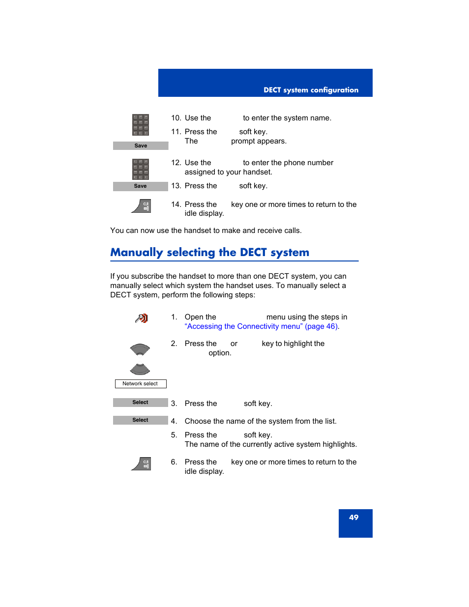 Manually selecting the dect system | Avaya 4075 User Manual | Page 49 / 252