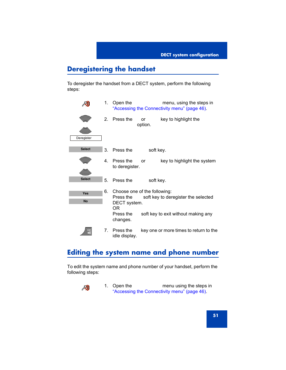 Deregistering the handset, Editing the system name and phone number | Avaya 4075 User Manual | Page 51 / 252