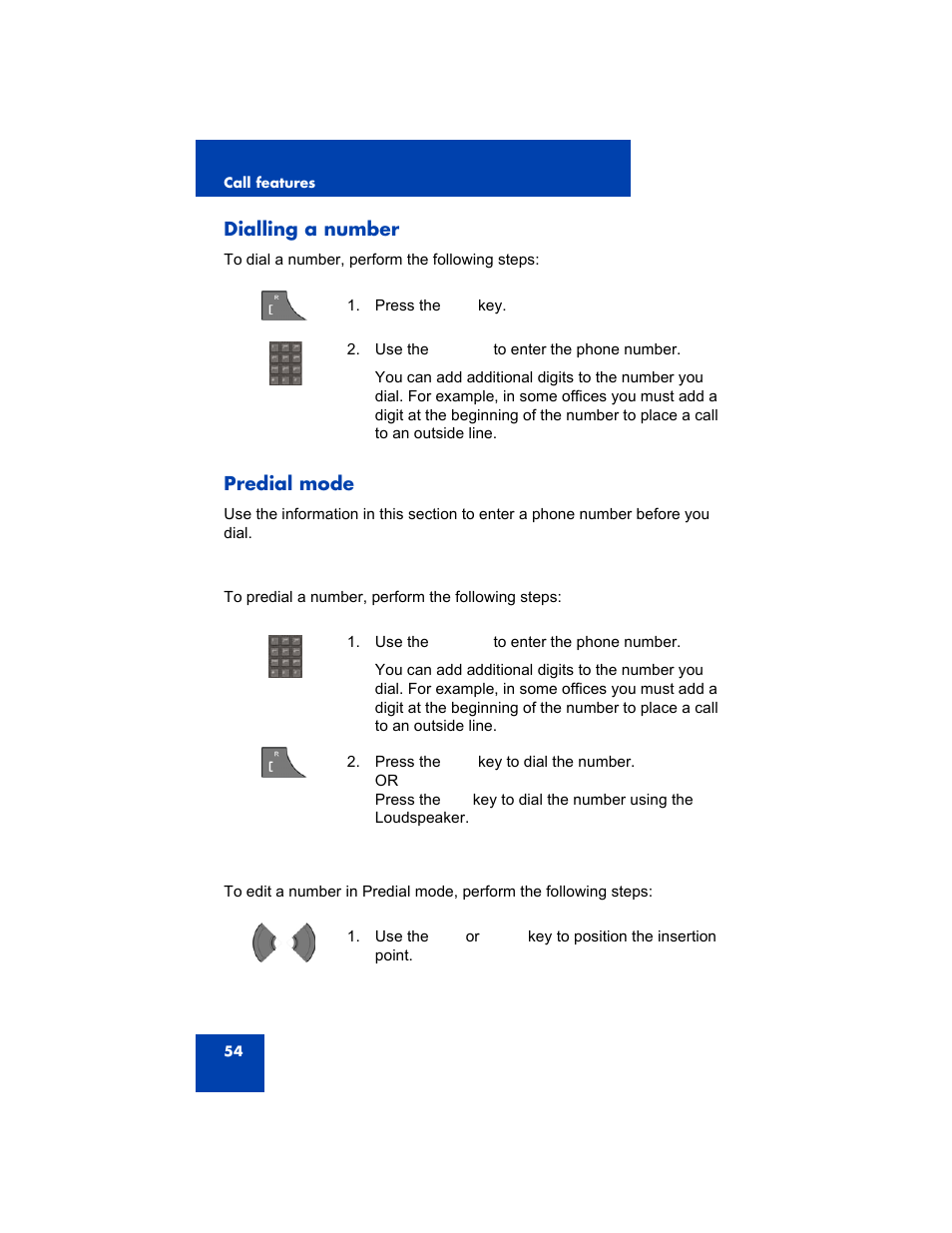 Dialling a number, Predial mode, Dialling a number predial mode | Avaya 4075 User Manual | Page 54 / 252