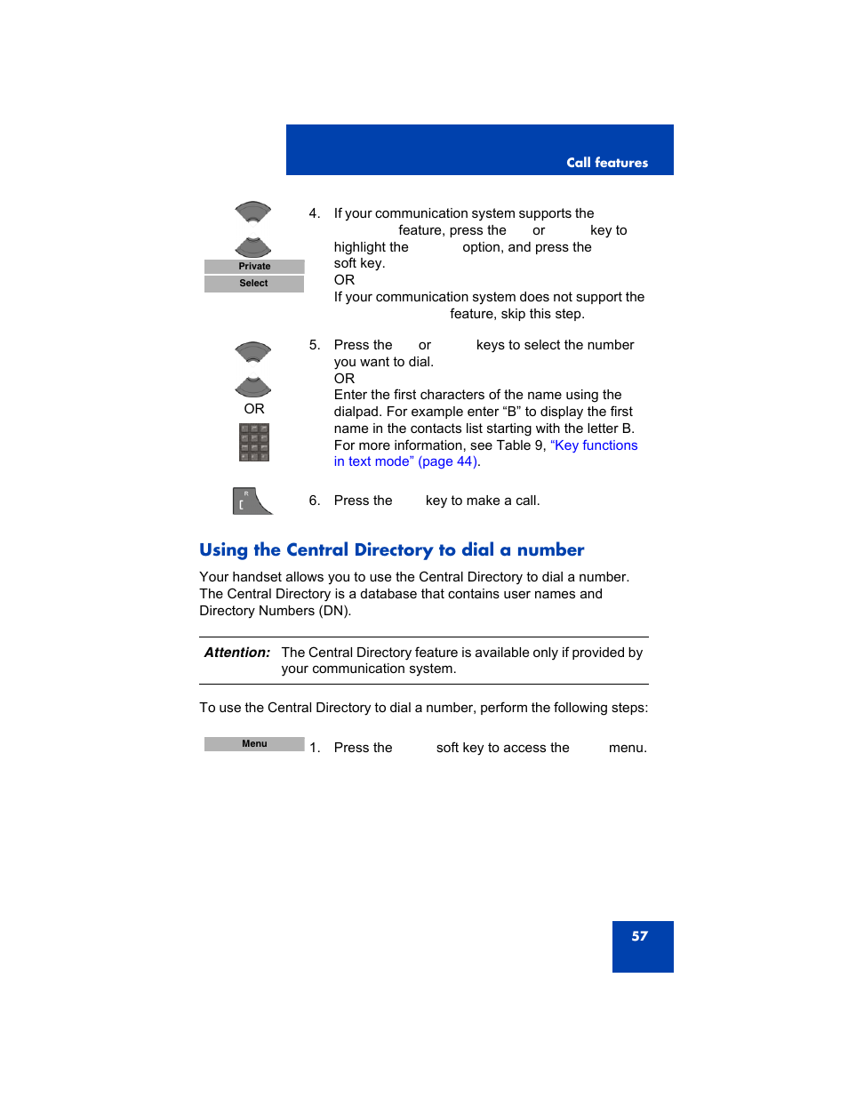 Using the central directory to dial a number | Avaya 4075 User Manual | Page 57 / 252