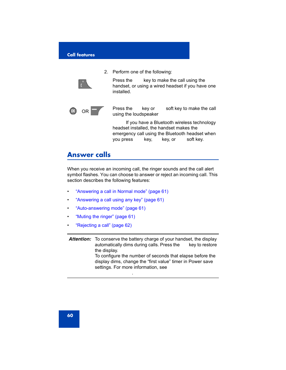 Answer calls | Avaya 4075 User Manual | Page 60 / 252
