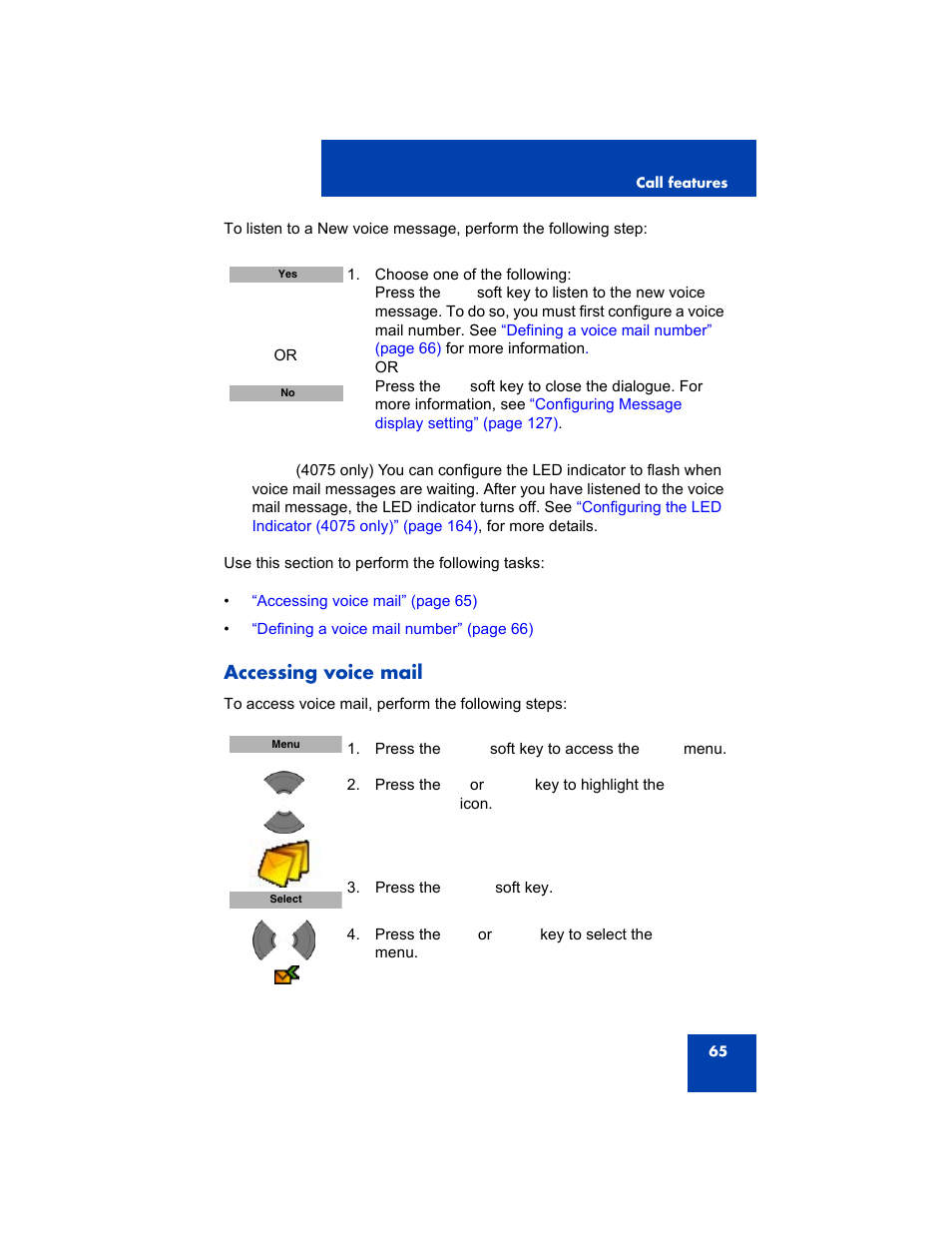 Accessing voice mail | Avaya 4075 User Manual | Page 65 / 252