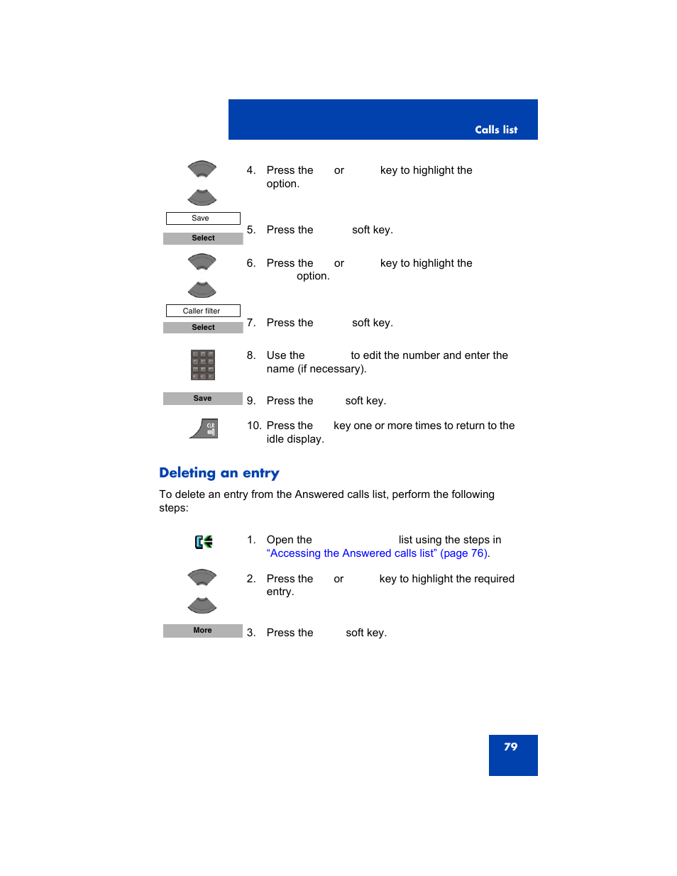 Deleting an entry | Avaya 4075 User Manual | Page 79 / 252
