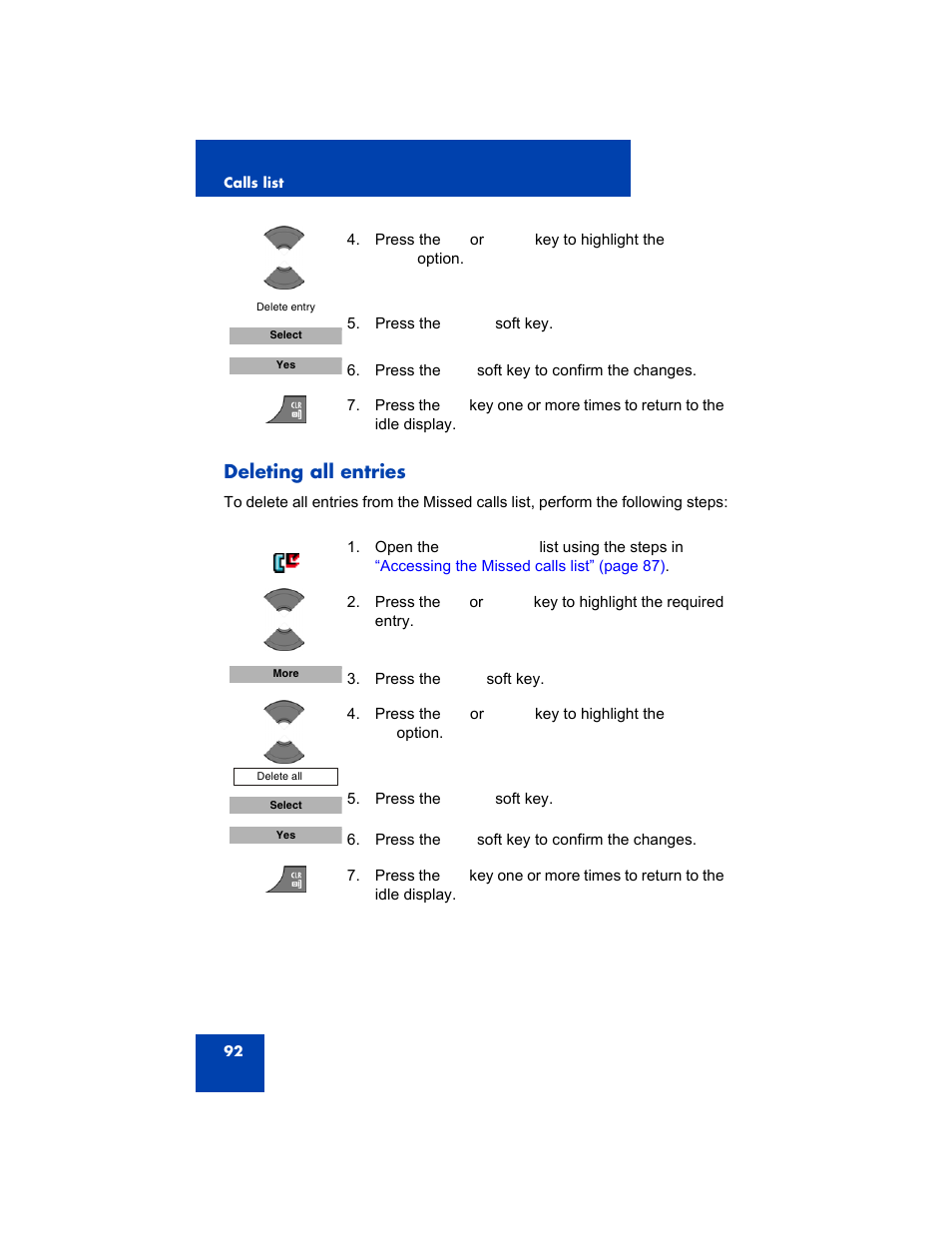Deleting all entries | Avaya 4075 User Manual | Page 92 / 252