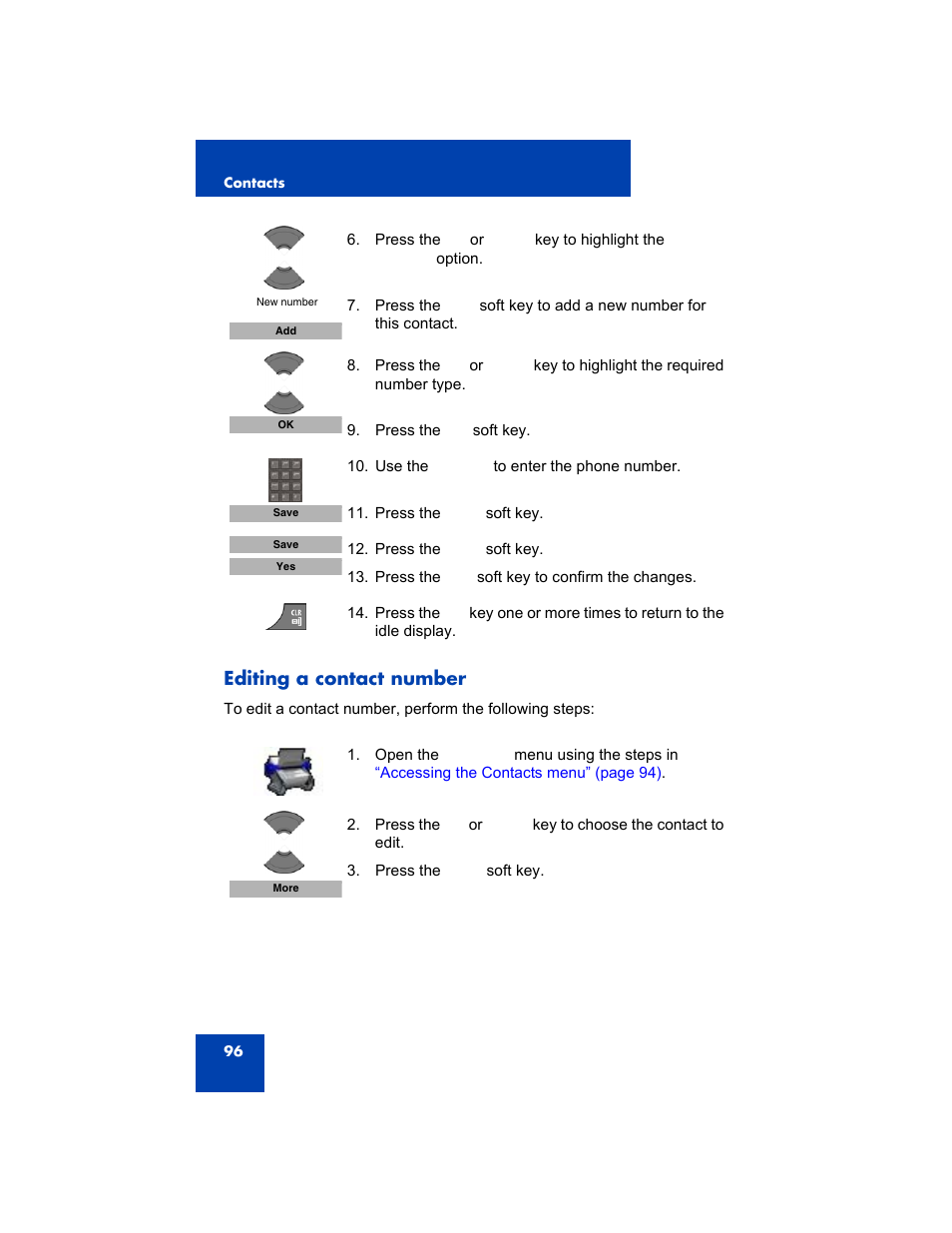 Editing a contact number | Avaya 4075 User Manual | Page 96 / 252