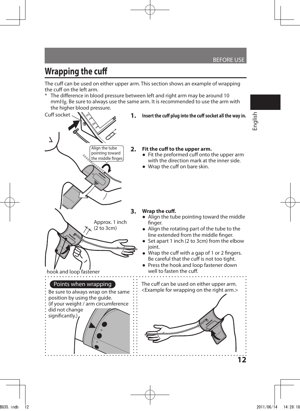 Wrapping the cuff | Panasonic EW-BU35W User Manual | Page 13 / 28