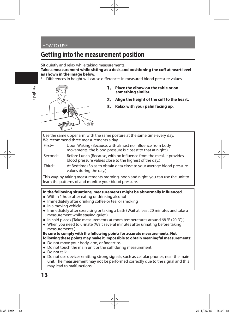 Getting into the measurement position | Panasonic EW-BU35W User Manual | Page 14 / 28