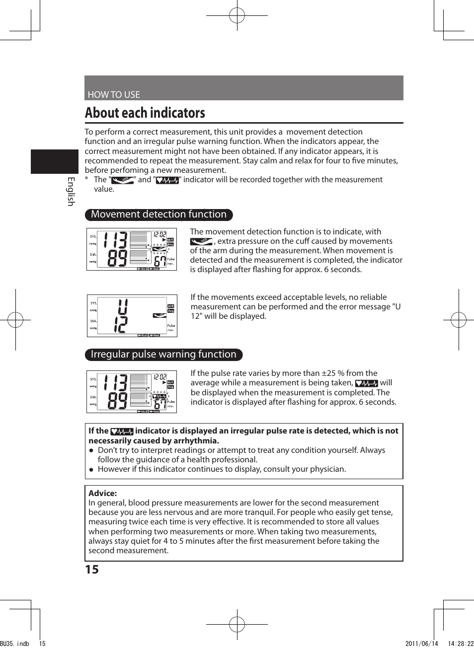 About each indicators | Panasonic EW-BU35W User Manual | Page 16 / 28