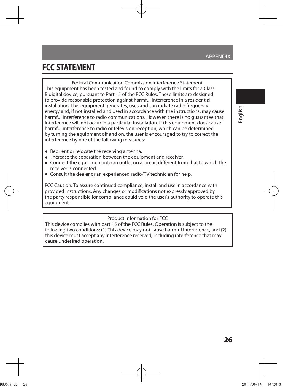 Fcc statement | Panasonic EW-BU35W User Manual | Page 27 / 28