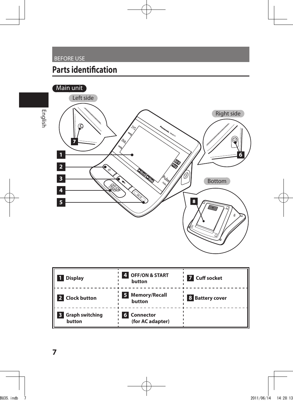 Parts identification | Panasonic EW-BU35W User Manual | Page 8 / 28