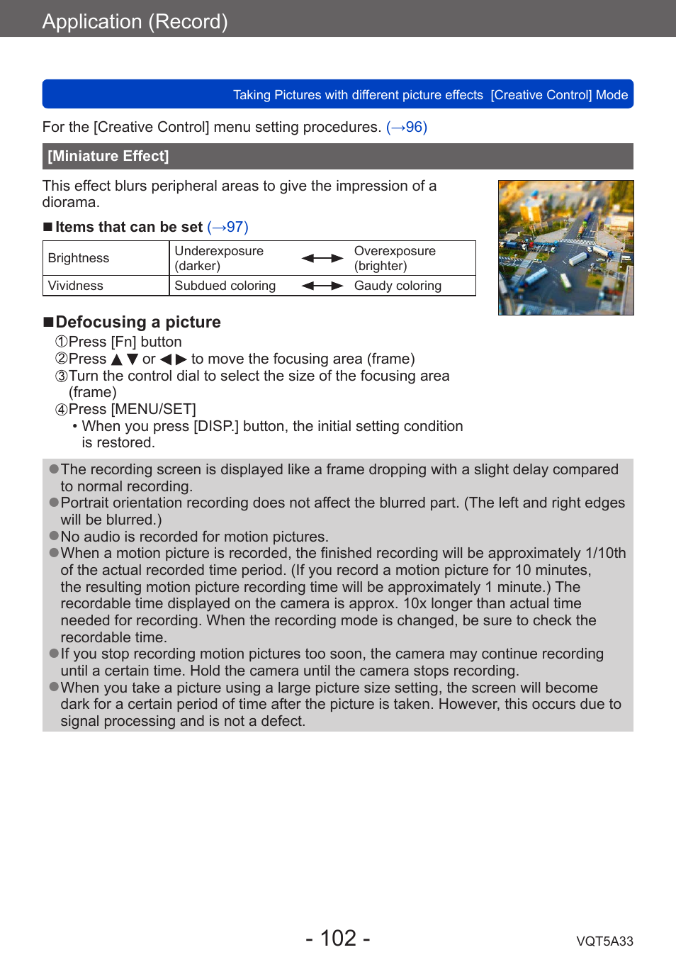 Miniature effect, Application (record) | Panasonic DMC-LF1W User Manual | Page 102 / 285