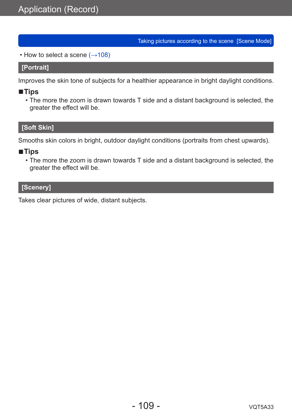 Portrait, Soft skin, Scenery | Application (record) | Panasonic DMC-LF1W User Manual | Page 109 / 285