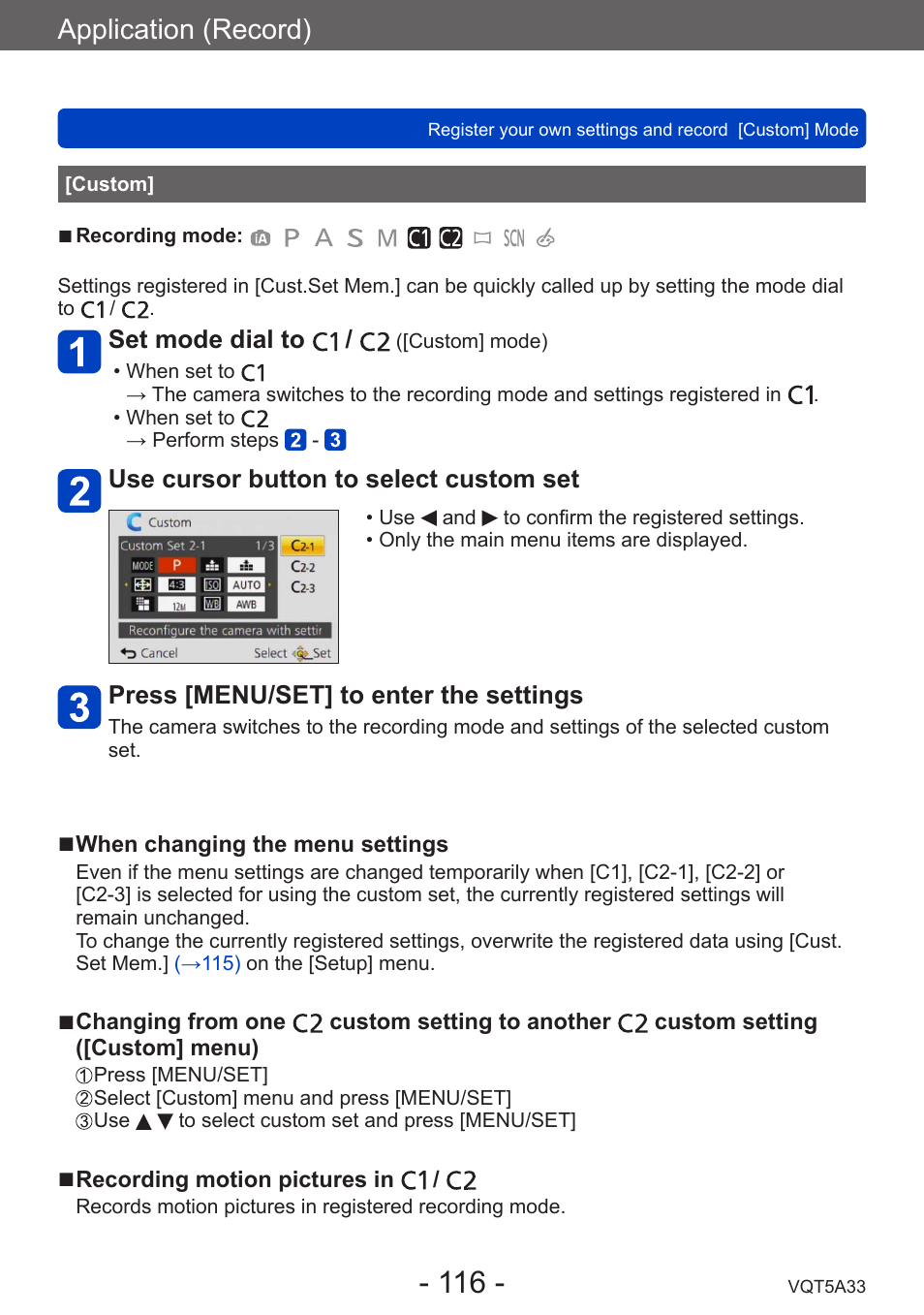 Custom, Application (record) | Panasonic DMC-LF1W User Manual | Page 116 / 285