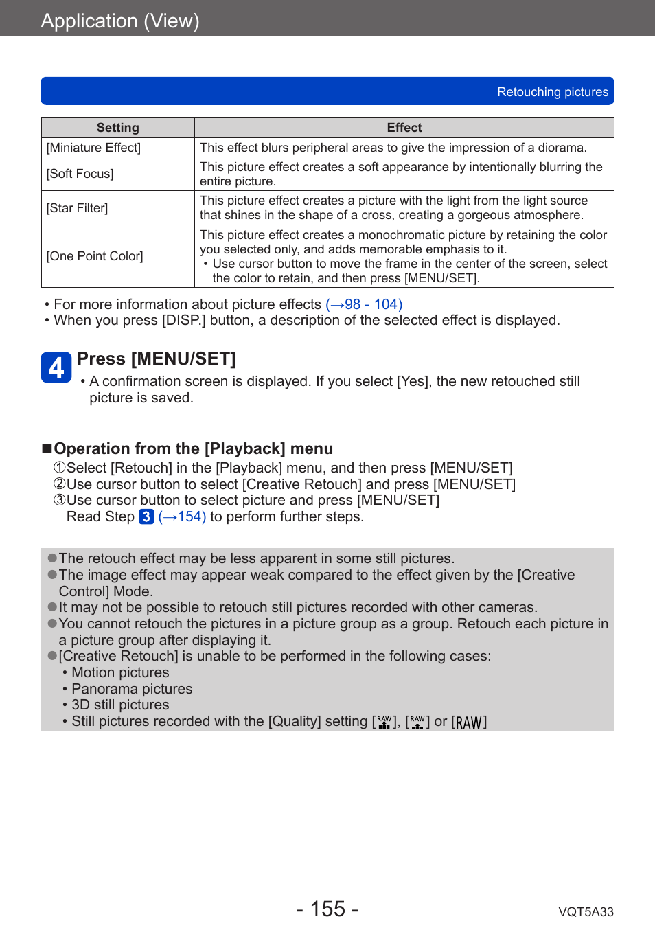 Application (view), Press [menu/set | Panasonic DMC-LF1W User Manual | Page 155 / 285