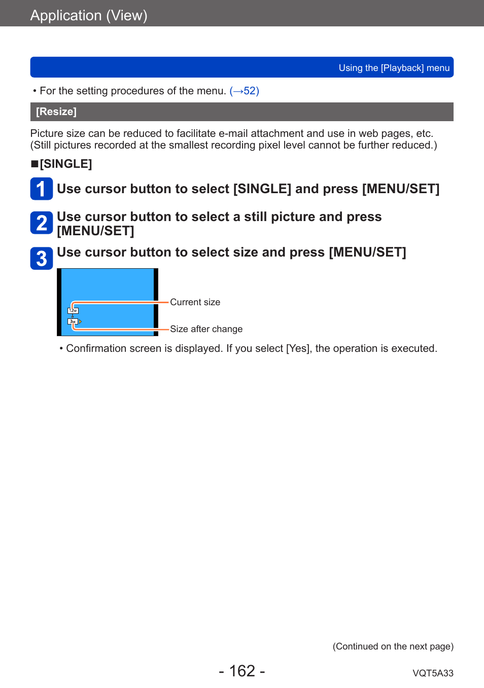 Resize, Application (view) | Panasonic DMC-LF1W User Manual | Page 162 / 285