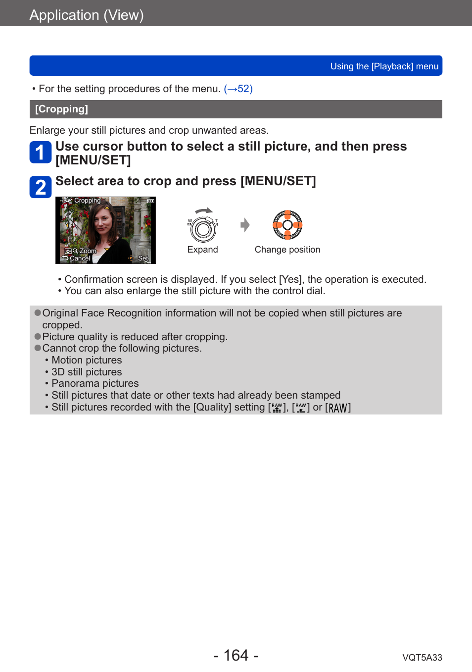 Cropping, Application (view) | Panasonic DMC-LF1W User Manual | Page 164 / 285