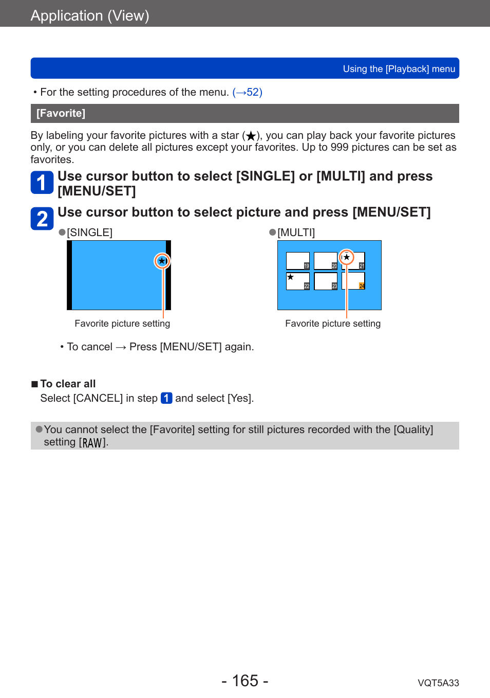 Favorite, Application (view) | Panasonic DMC-LF1W User Manual | Page 165 / 285