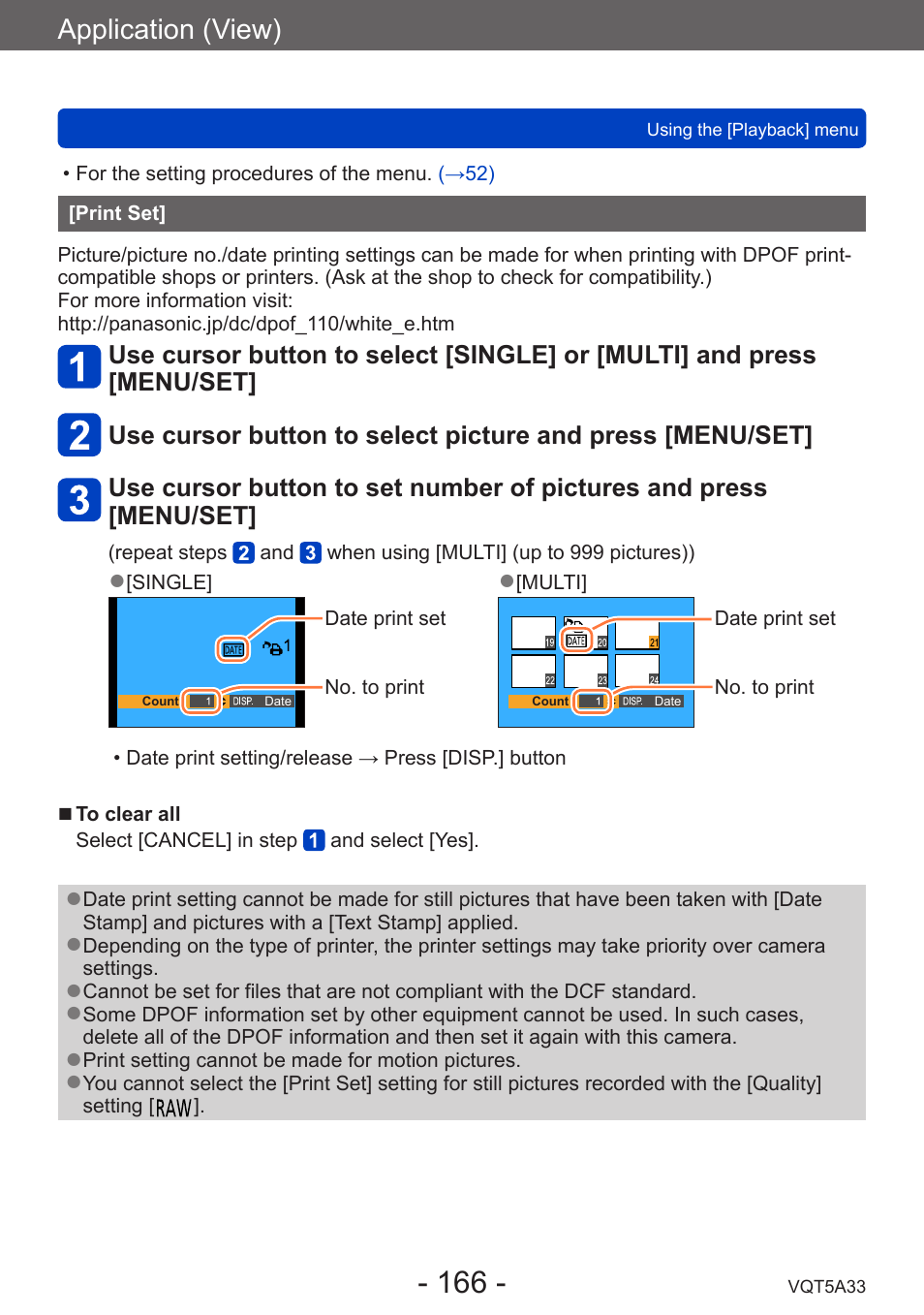 Print set, Application (view) | Panasonic DMC-LF1W User Manual | Page 166 / 285