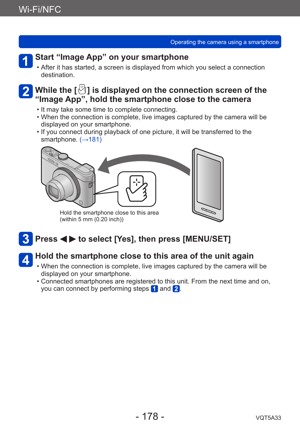 Wi-fi/nfc, Start “image app” on your smartphone | Panasonic DMC-LF1W User Manual | Page 178 / 285