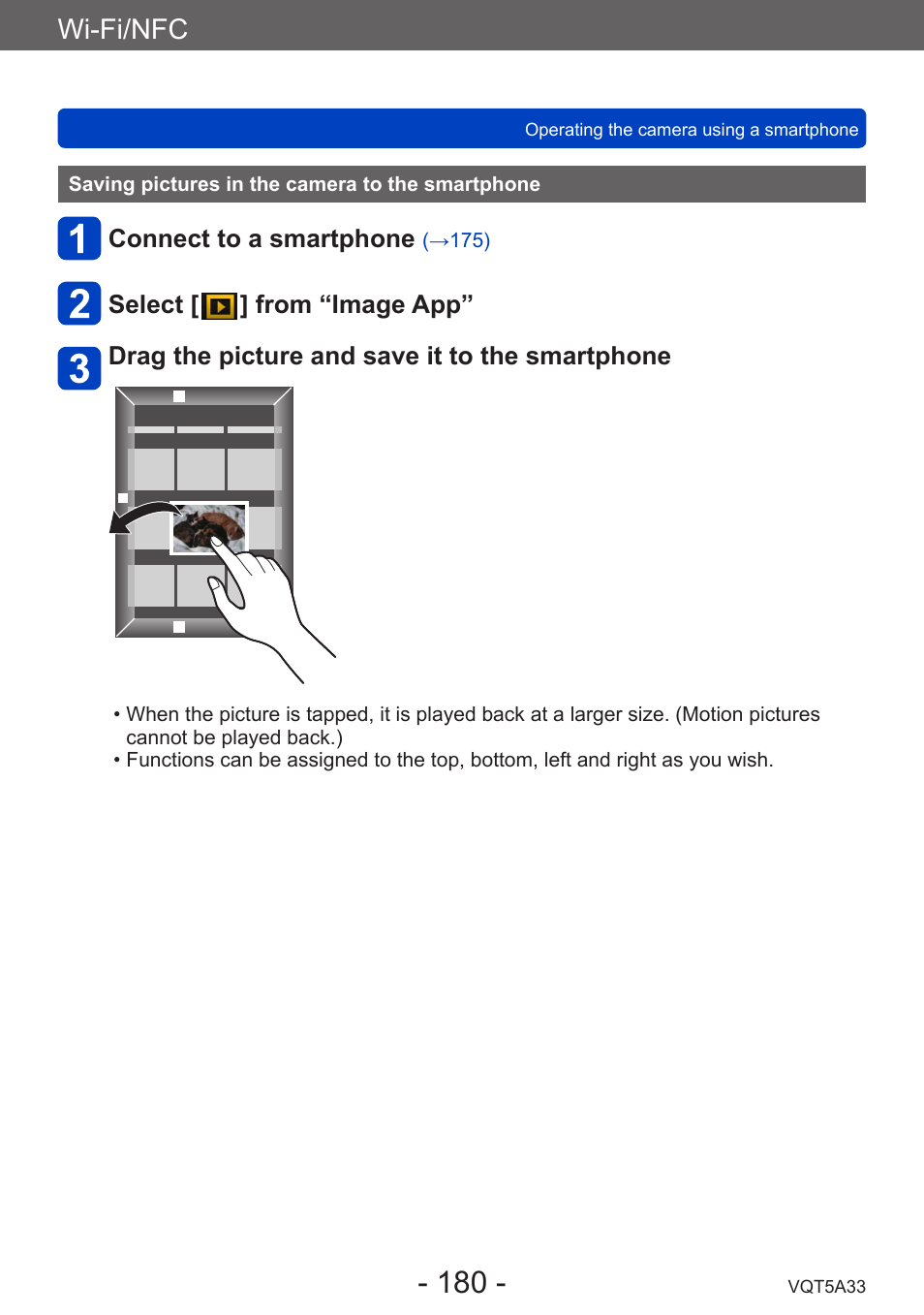 Saving pictures in the camera to the smartphone, Saving pictures in the camera to the, Smartphone | Wi-fi/nfc | Panasonic DMC-LF1W User Manual | Page 180 / 285