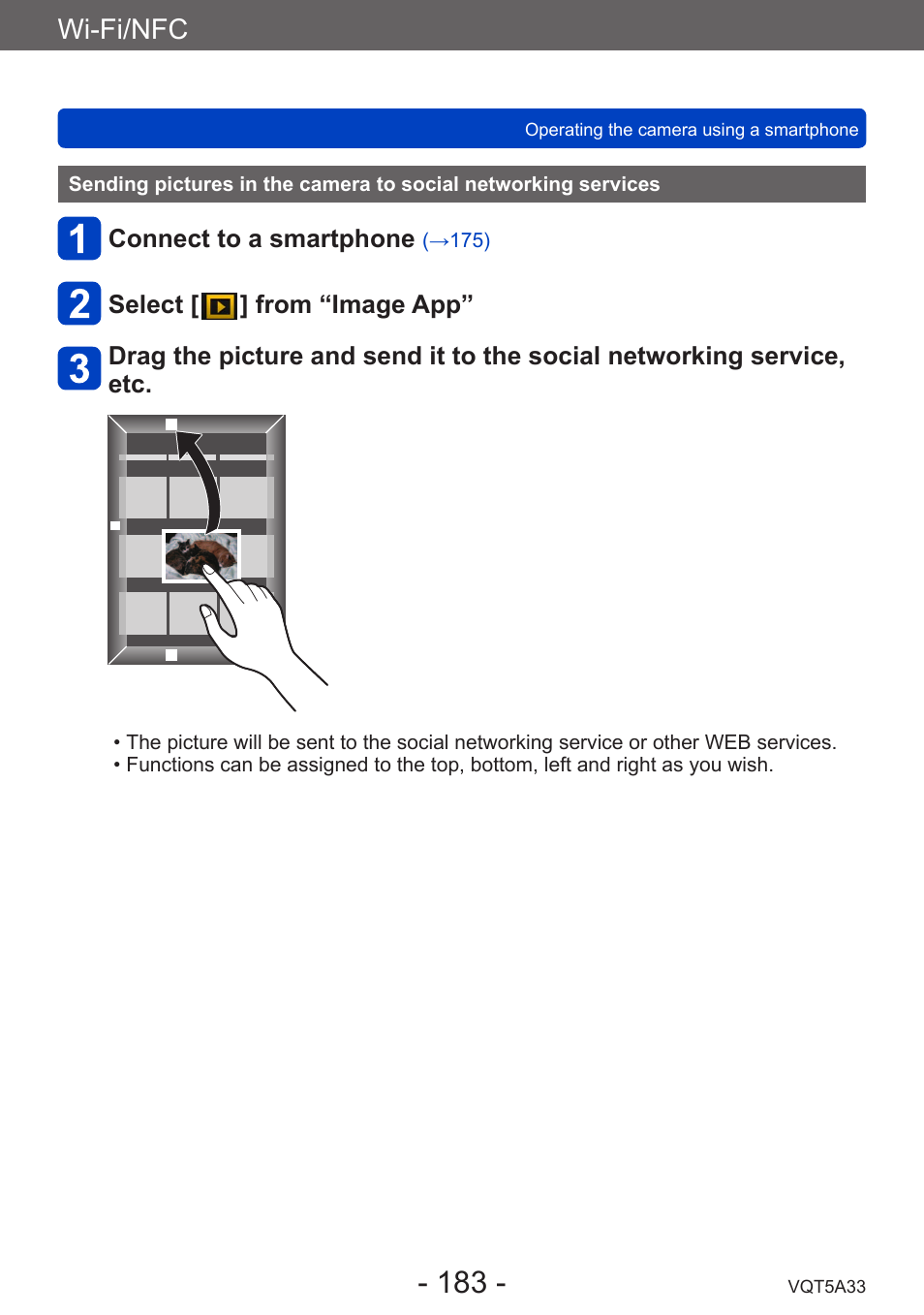Sending pictures in the camera to social, Networking services, Wi-fi/nfc | Panasonic DMC-LF1W User Manual | Page 183 / 285