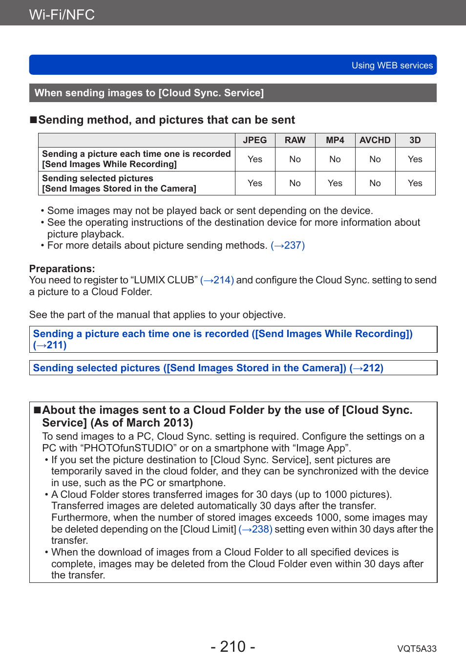 When sending images to [cloud sync. service, When sending images to, Cloud sync. service | Wi-fi/nfc | Panasonic DMC-LF1W User Manual | Page 210 / 285