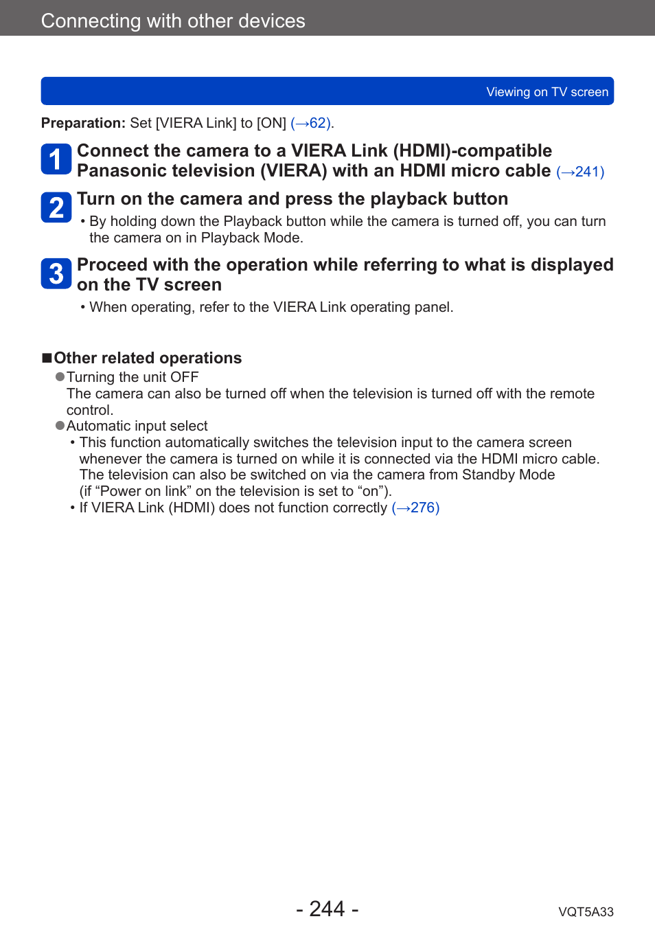 Connecting with other devices | Panasonic DMC-LF1W User Manual | Page 244 / 285