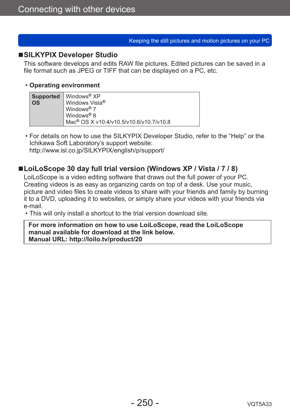 Connecting with other devices | Panasonic DMC-LF1W User Manual | Page 250 / 285