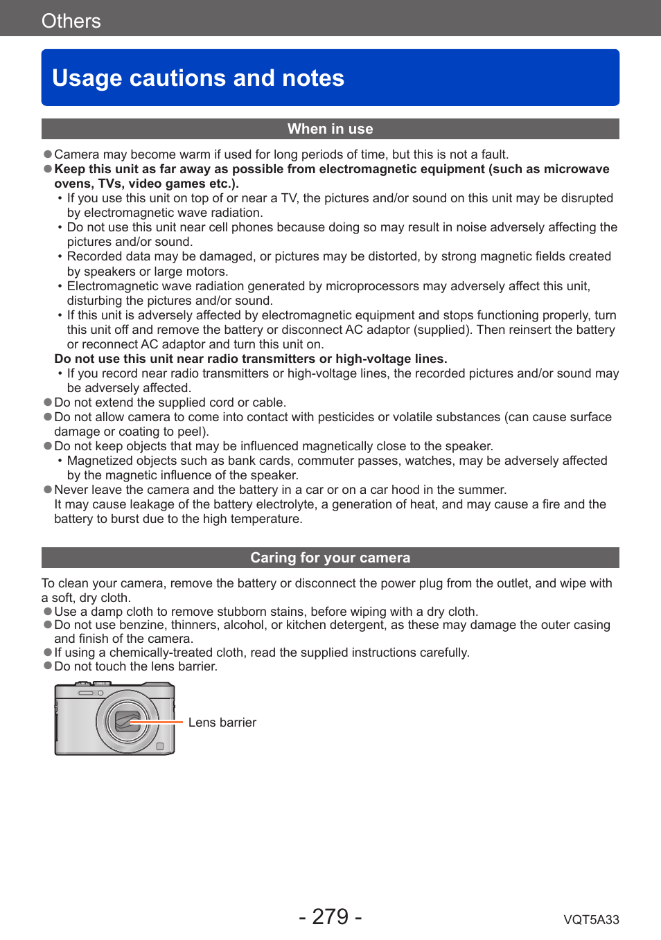 Usage cautions and notes, Others | Panasonic DMC-LF1W User Manual | Page 279 / 285