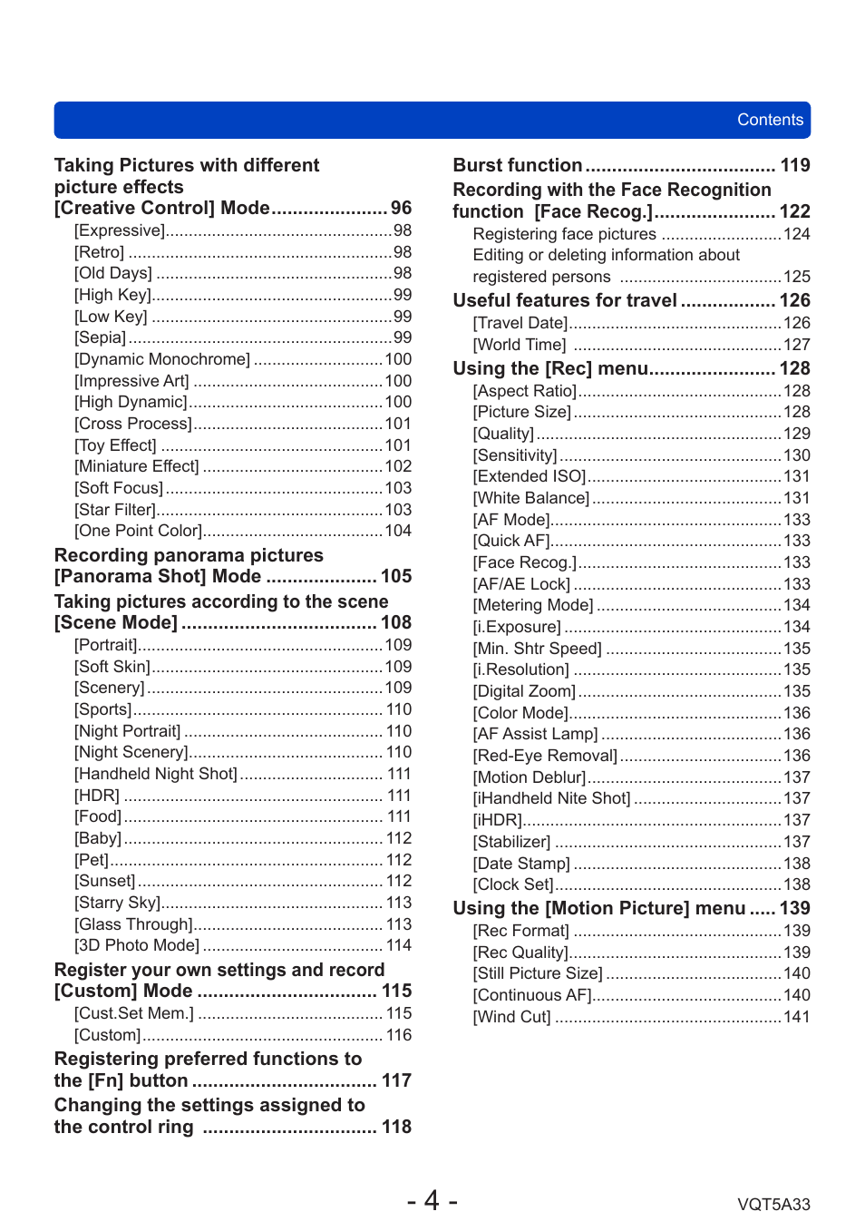 Panasonic DMC-LF1W User Manual | Page 4 / 285