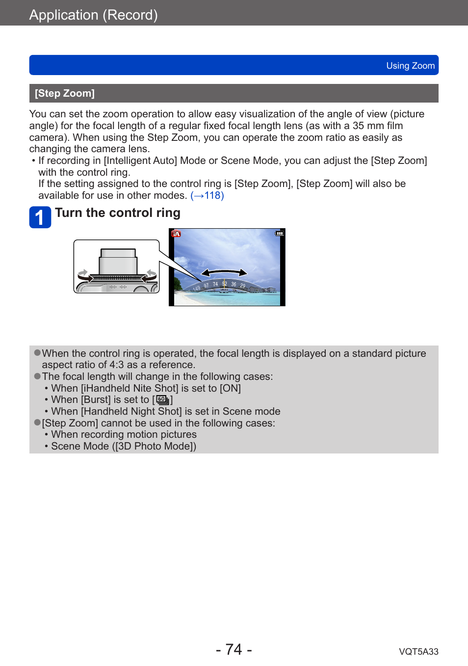 Step zoom, Application (record) | Panasonic DMC-LF1W User Manual | Page 74 / 285