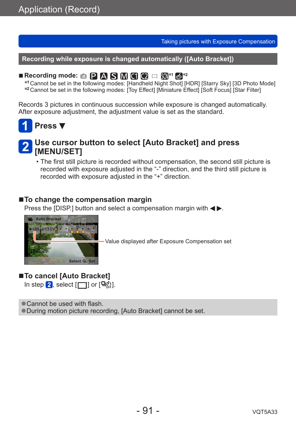 Recording while exposure is changed, Automatically ([auto bracket]), Application (record) | Panasonic DMC-LF1W User Manual | Page 91 / 285
