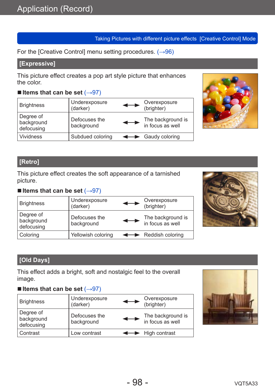 Expressive, Retro, Old days | Application (record) | Panasonic DMC-LF1W User Manual | Page 98 / 285