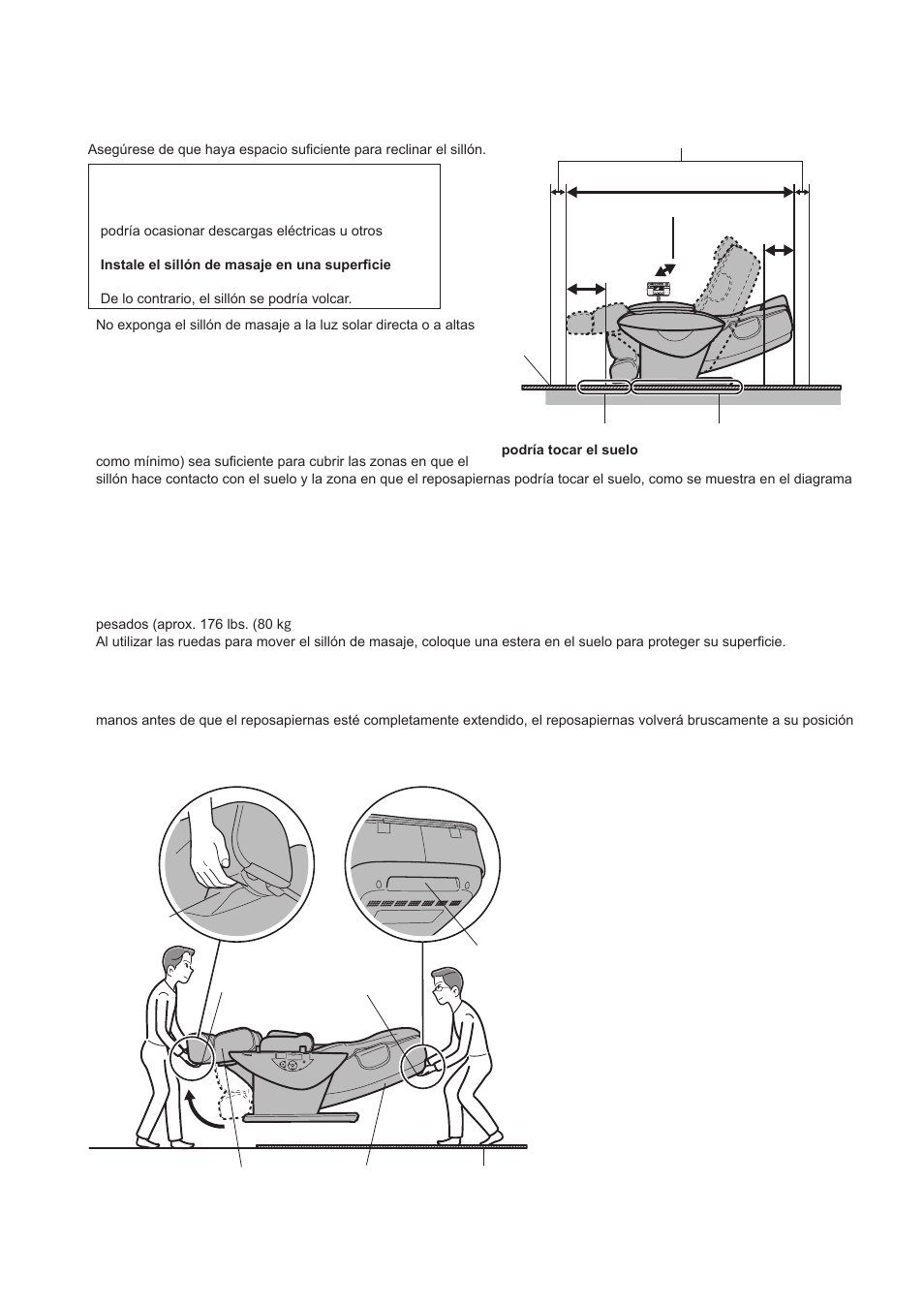 Instalación del sillón de masaje, Dónde usar el sillón de masaje | Panasonic EP30007KX User Manual | Page 24 / 33