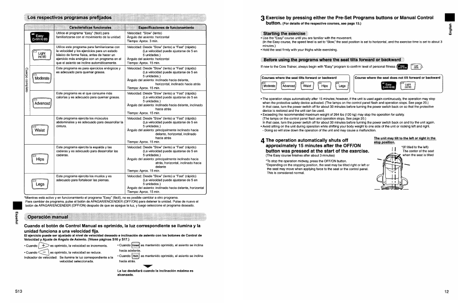 Starting the exercise | Panasonic EU7805K User Manual | Page 13 / 23