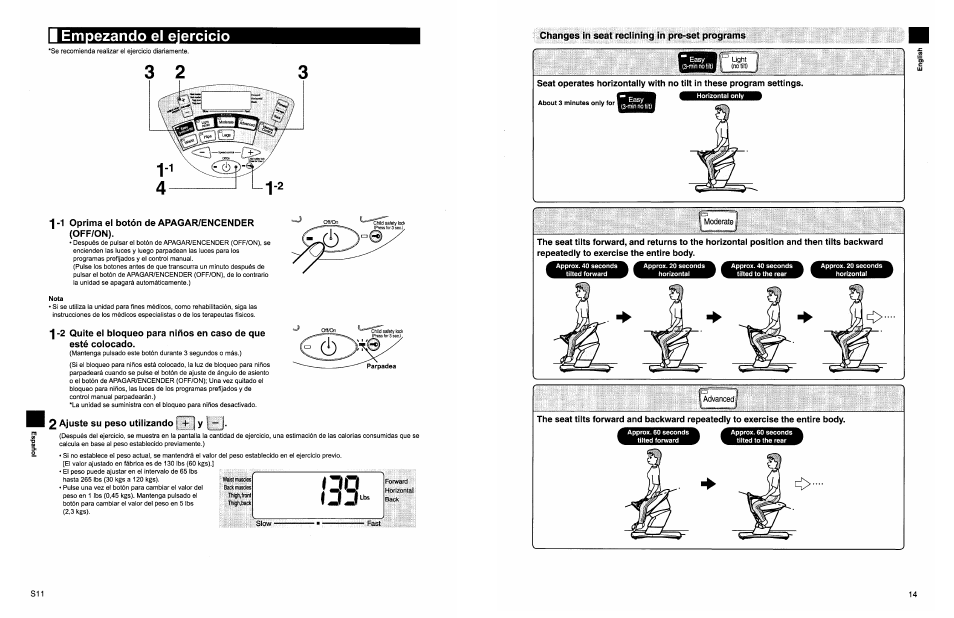 Changes in seat reclining in pre-set programs | Panasonic EU7805K User Manual | Page 15 / 23