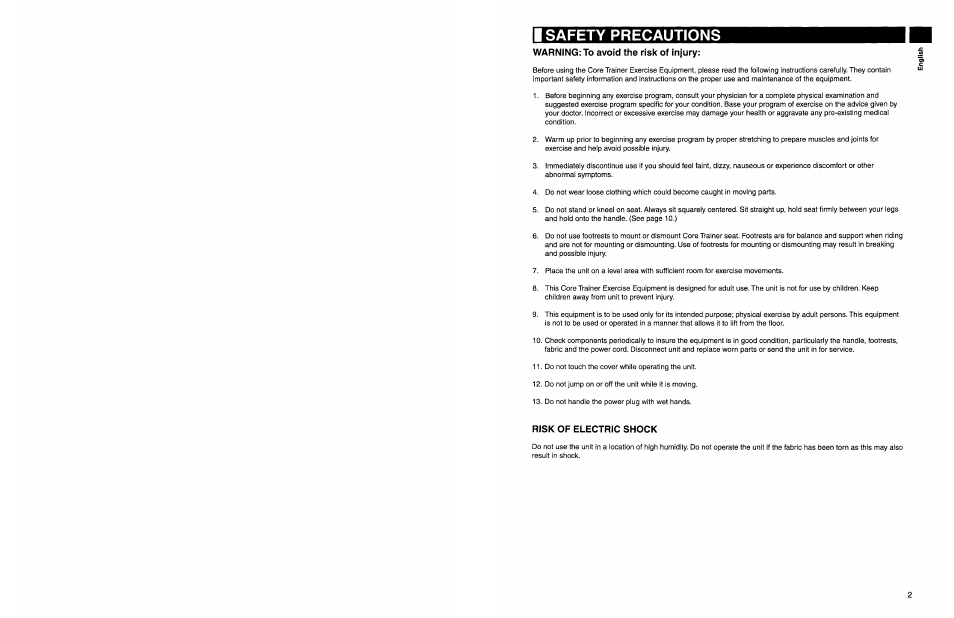 Warning: to avoid the risk of injury, Risk of electric shock, Safety precautions | Panasonic EU7805K User Manual | Page 3 / 23