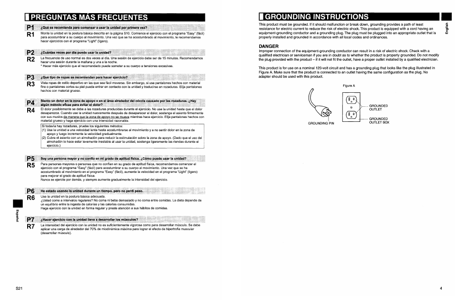 Danger, Grounding instructions | Panasonic EU7805K User Manual | Page 5 / 23