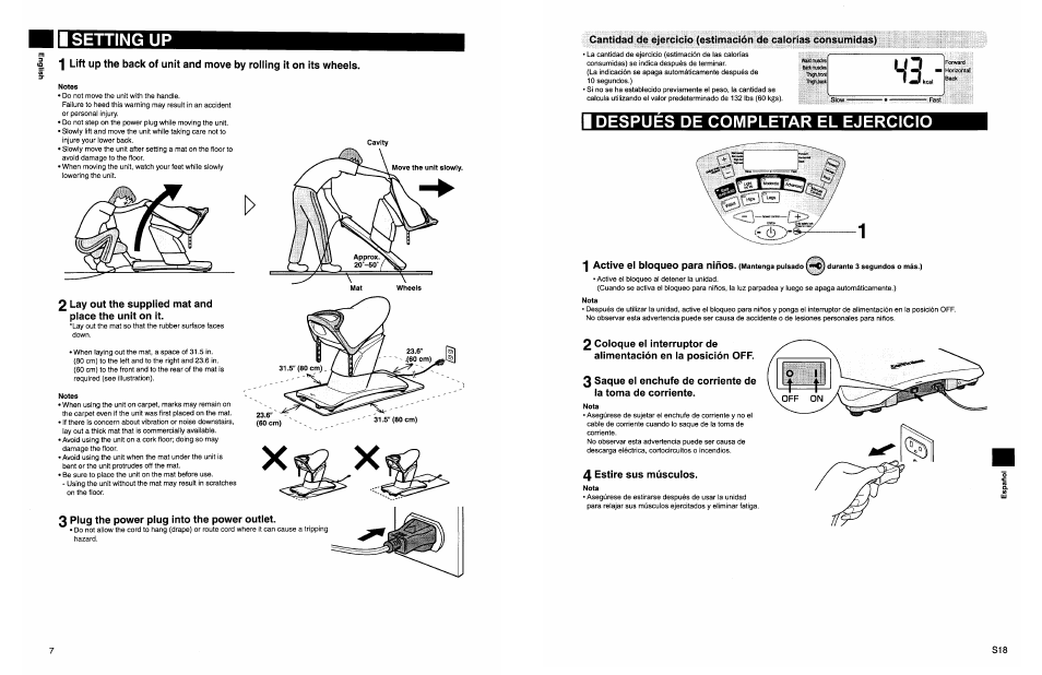 Notes, Plug the power plug into the power outlet, Setting up | Panasonic EU7805K User Manual | Page 8 / 23