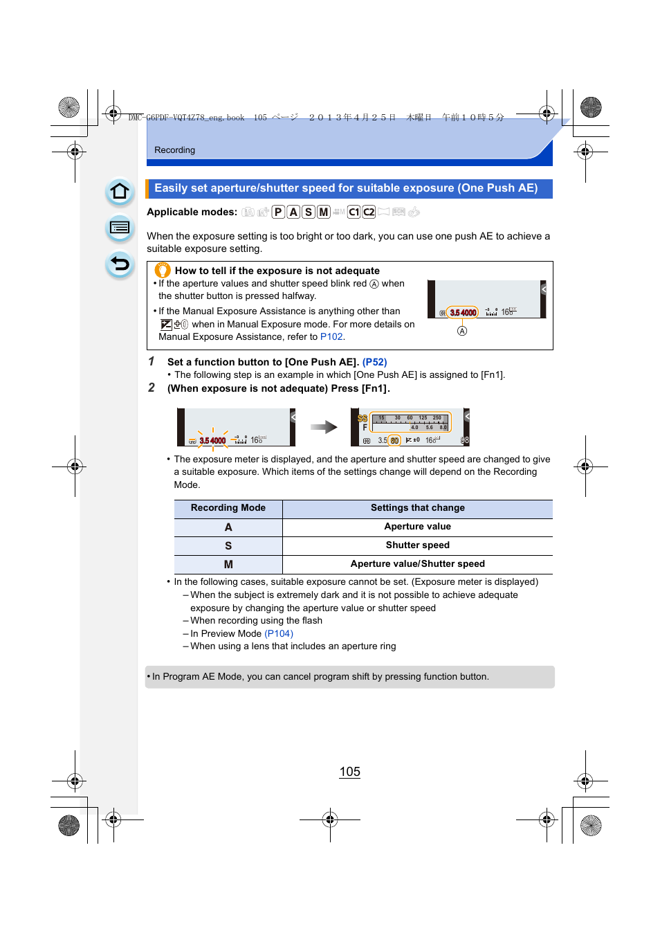 One push ae), P105) | Panasonic DMC-G6KK User Manual | Page 105 / 356