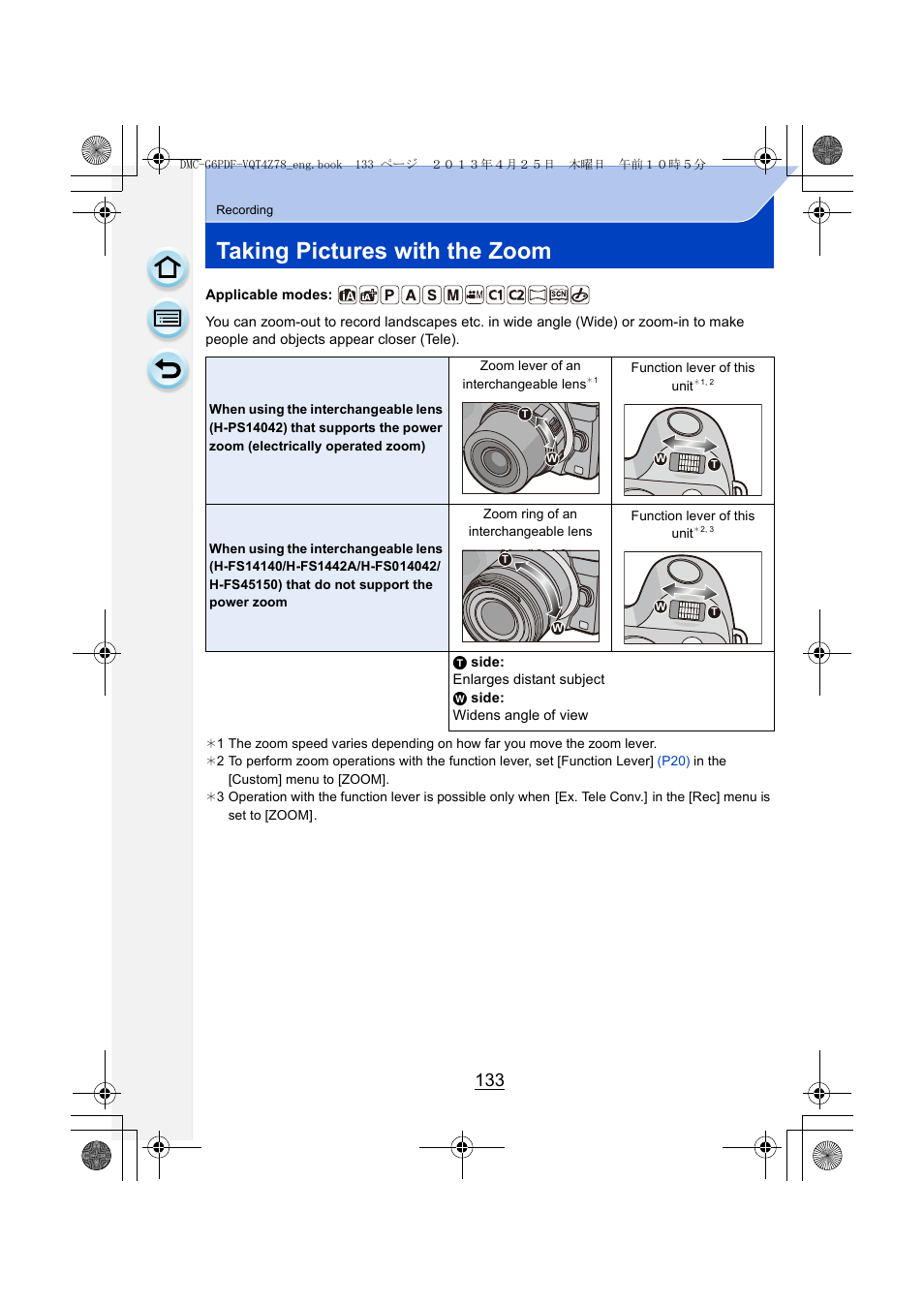 Taking pictures with the zoom, P133) | Panasonic DMC-G6KK User Manual | Page 133 / 356