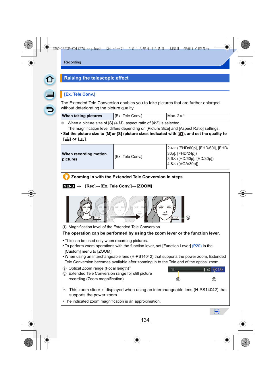 Raising the telescopic effect | Panasonic DMC-G6KK User Manual | Page 134 / 356