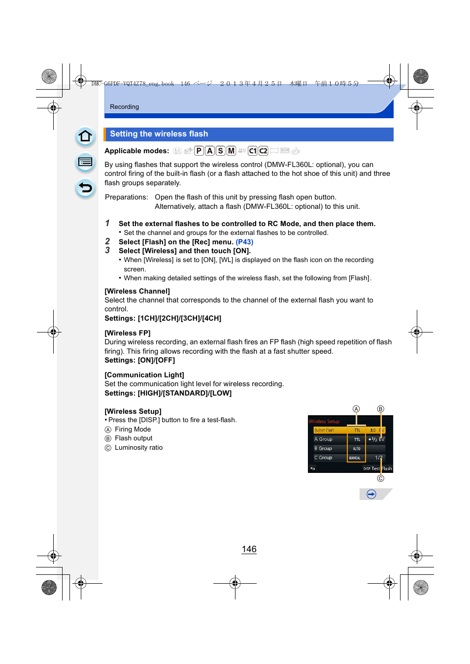 Setting the wireless flash, P146) | Panasonic DMC-G6KK User Manual | Page 146 / 356