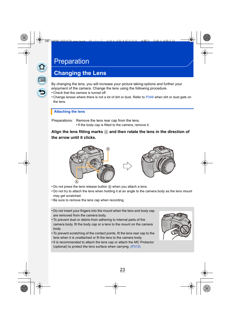 Preparation, Changing the lens, P23) | Panasonic DMC-G6KK User Manual | Page 23 / 356