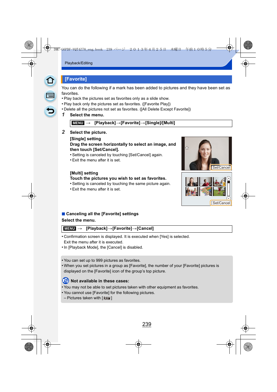 Favorite, P239) | Panasonic DMC-G6KK User Manual | Page 239 / 356