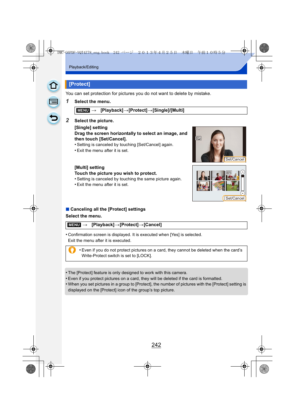 Protect, P242) | Panasonic DMC-G6KK User Manual | Page 242 / 356