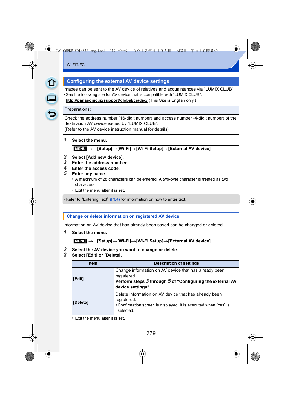 Configuring the external av device settings, P279) | Panasonic DMC-G6KK User Manual | Page 279 / 356