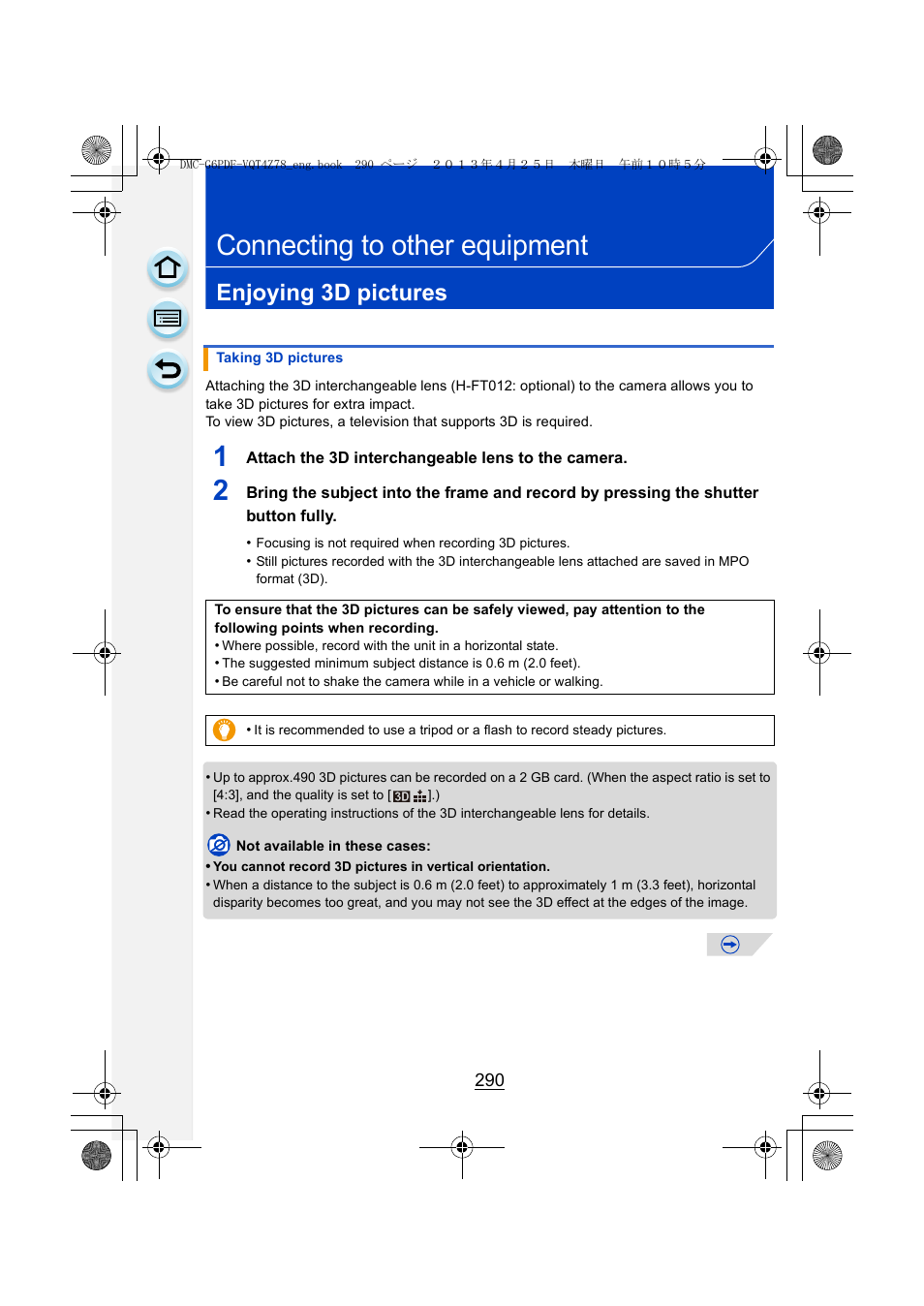 Connecting to other equipment, Enjoying 3d pictures | Panasonic DMC-G6KK User Manual | Page 290 / 356