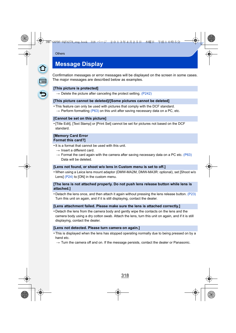 Message display, P318, P318) | Panasonic DMC-G6KK User Manual | Page 318 / 356