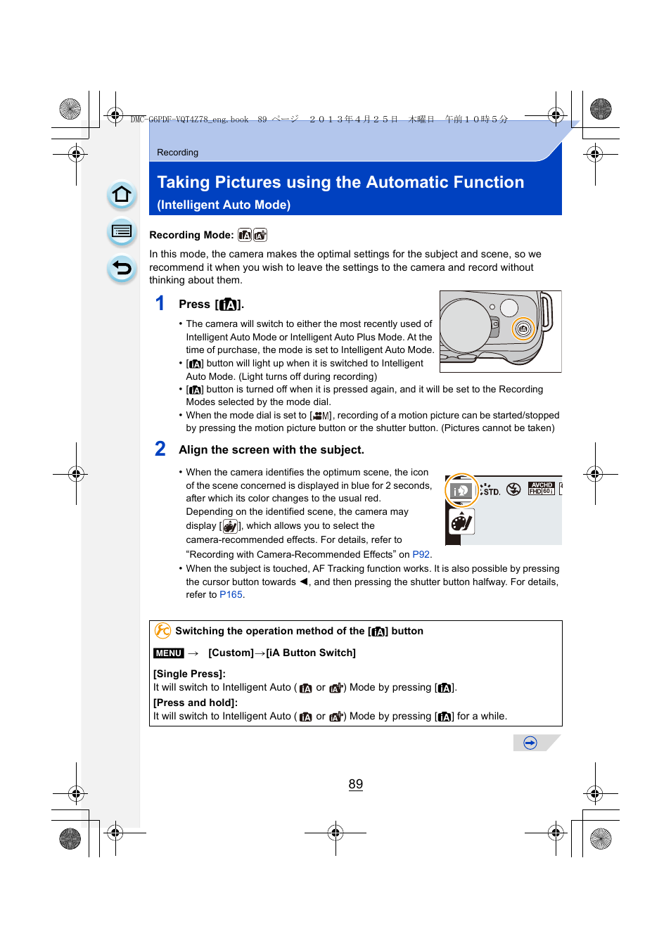 P89), Taking pictures using the automatic function | Panasonic DMC-G6KK User Manual | Page 89 / 356